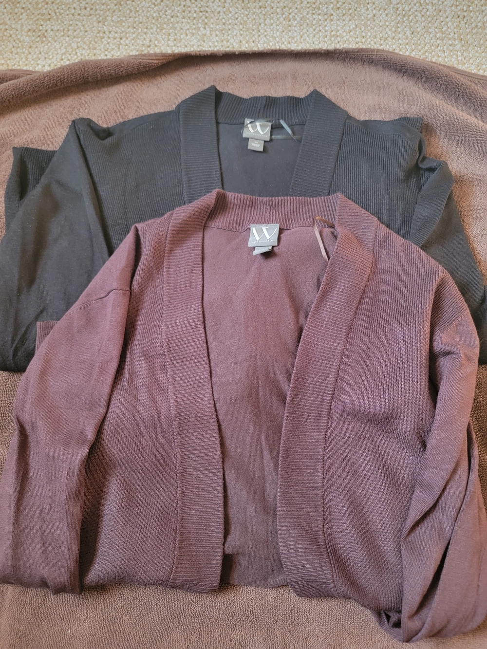 Worthington Open-Front Cardigans in Black and Plum